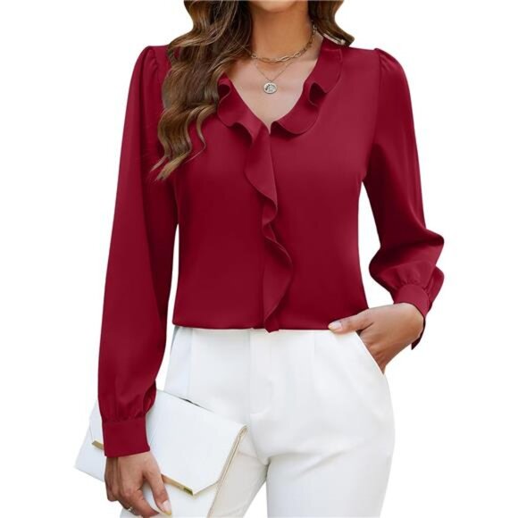 Womens Dressy Casual Blouse Wine Red - Picture 1 of 1